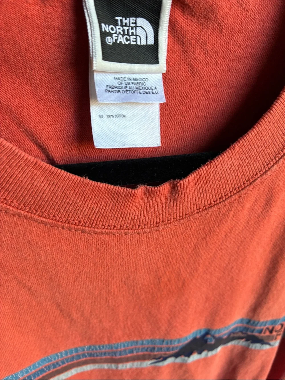 The North Face Red/Orange Short Sleeve Tee with Chest Stripe Graphic